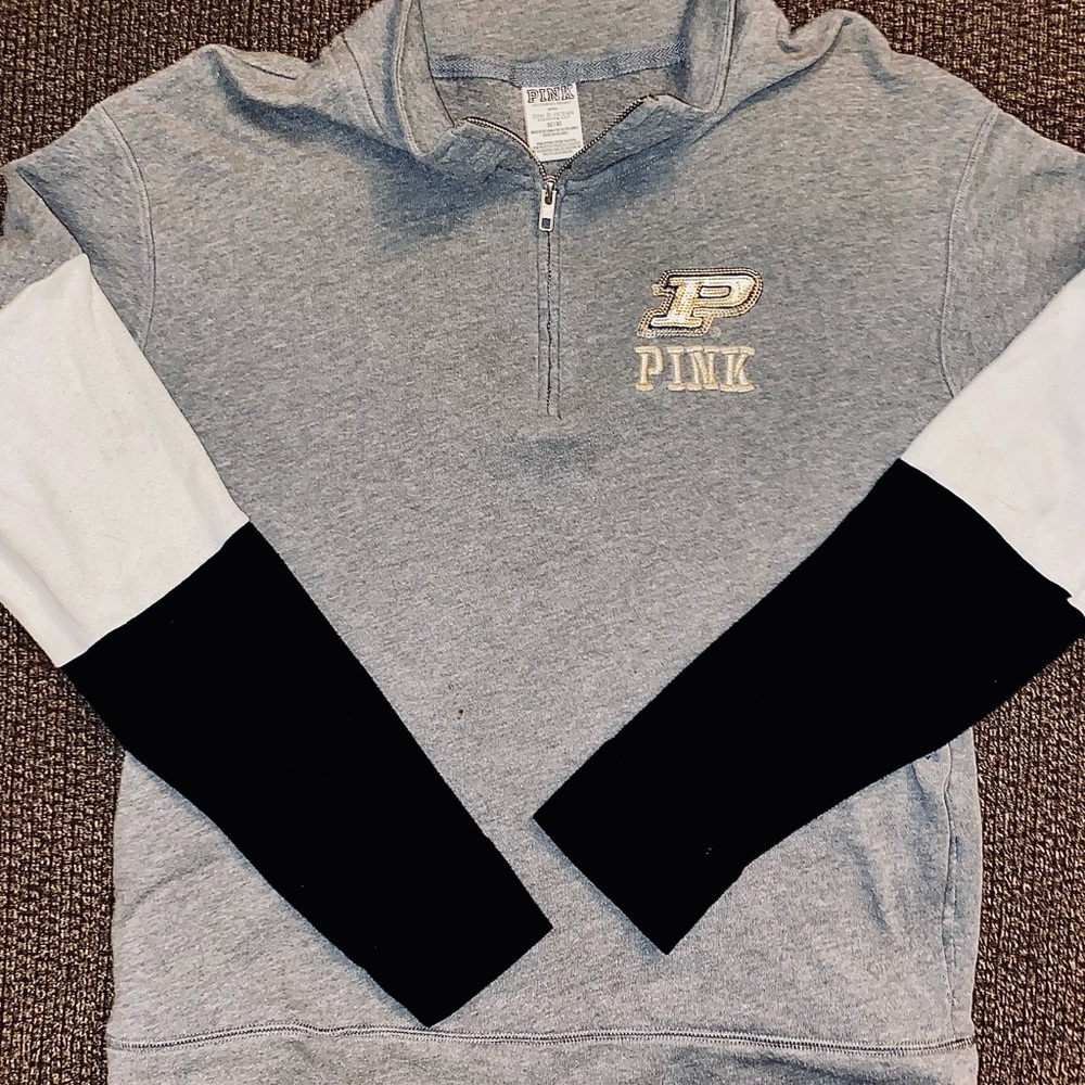 VS PINK 1/4 Zip Pullover Sweatshirt Purdue